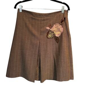 Vintage beau bois Design Laboratory Medium Mini Skirt Pin Stripe Brown Applique